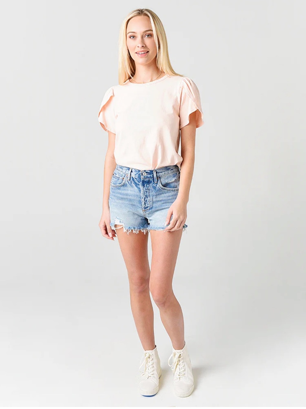 Agolde Jaden Light Blue Distressed High-Rise Denim Shorts. Size 27.